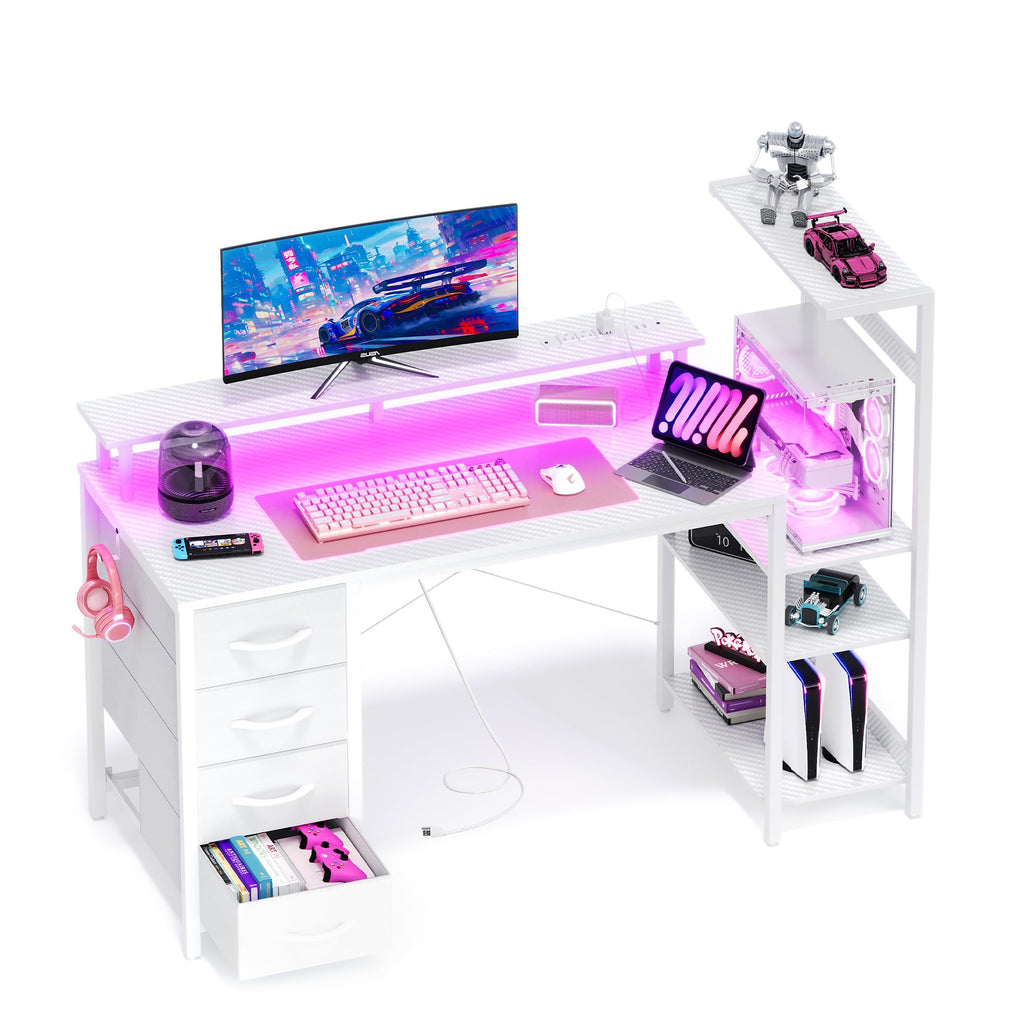 51 Inch White Gaming Desk with Drawers B151438