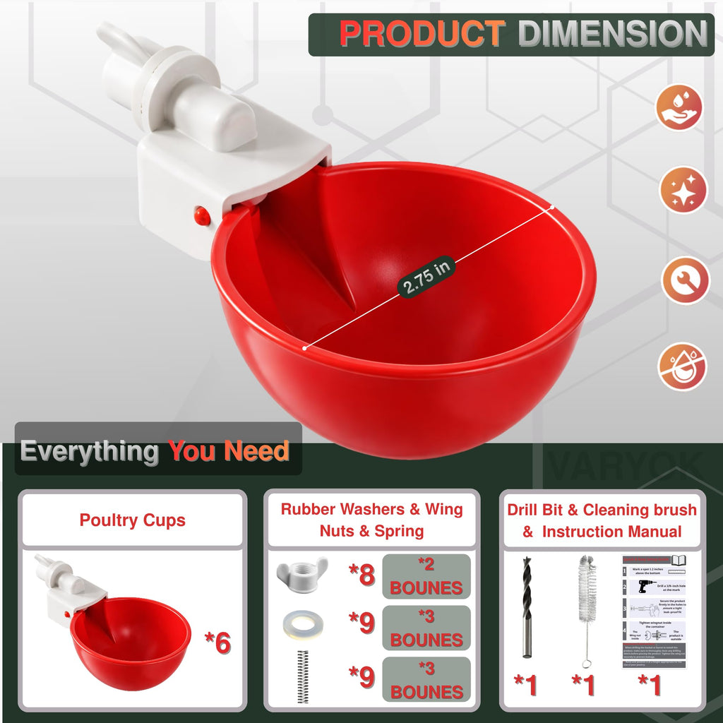 6 Pack Large Chicken Water Cups Z6406