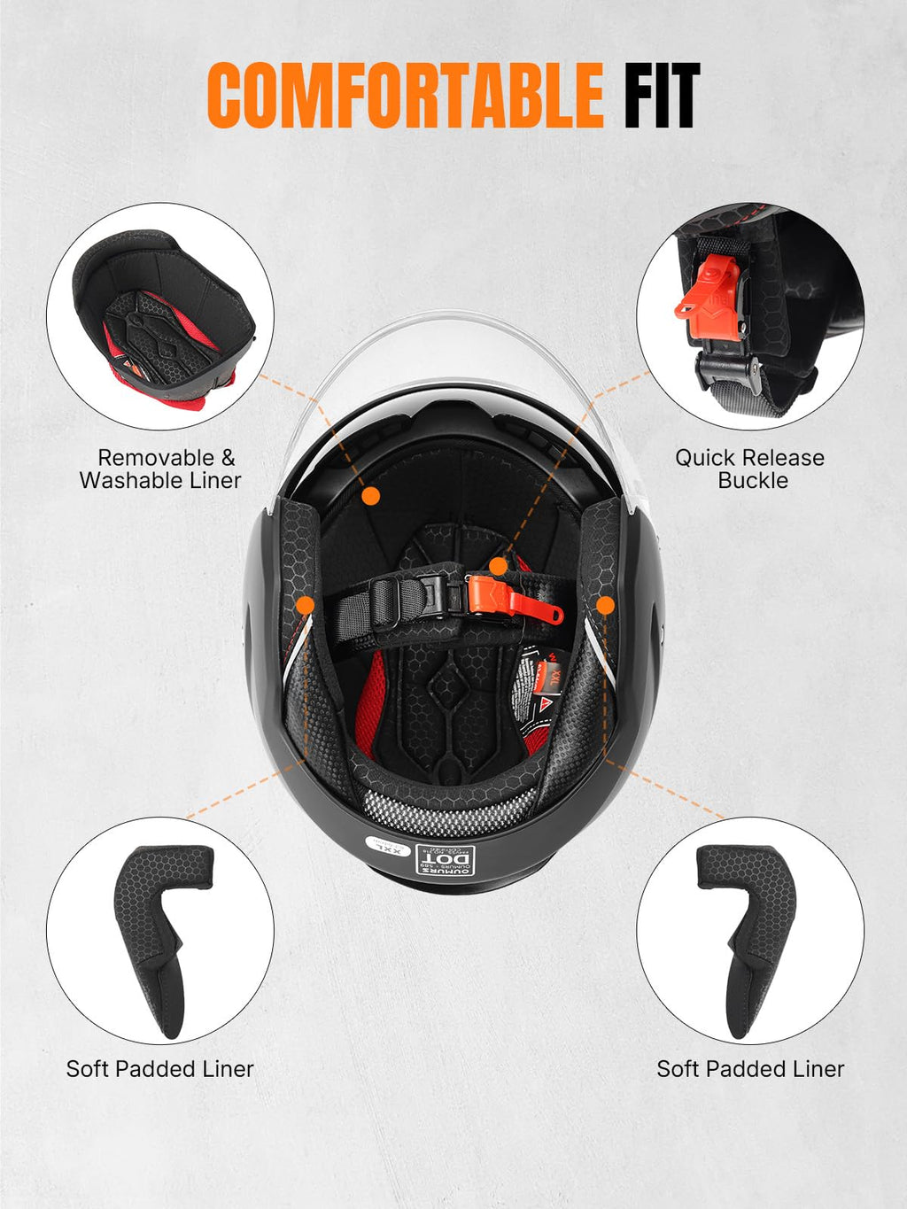 3/4 Motorcycle Helmet DOT Approved Open Face U192107