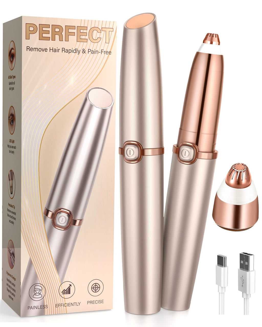 Rechargeable Eyebrow Trimmer with 2 Replacement Heads & LED Light N66686