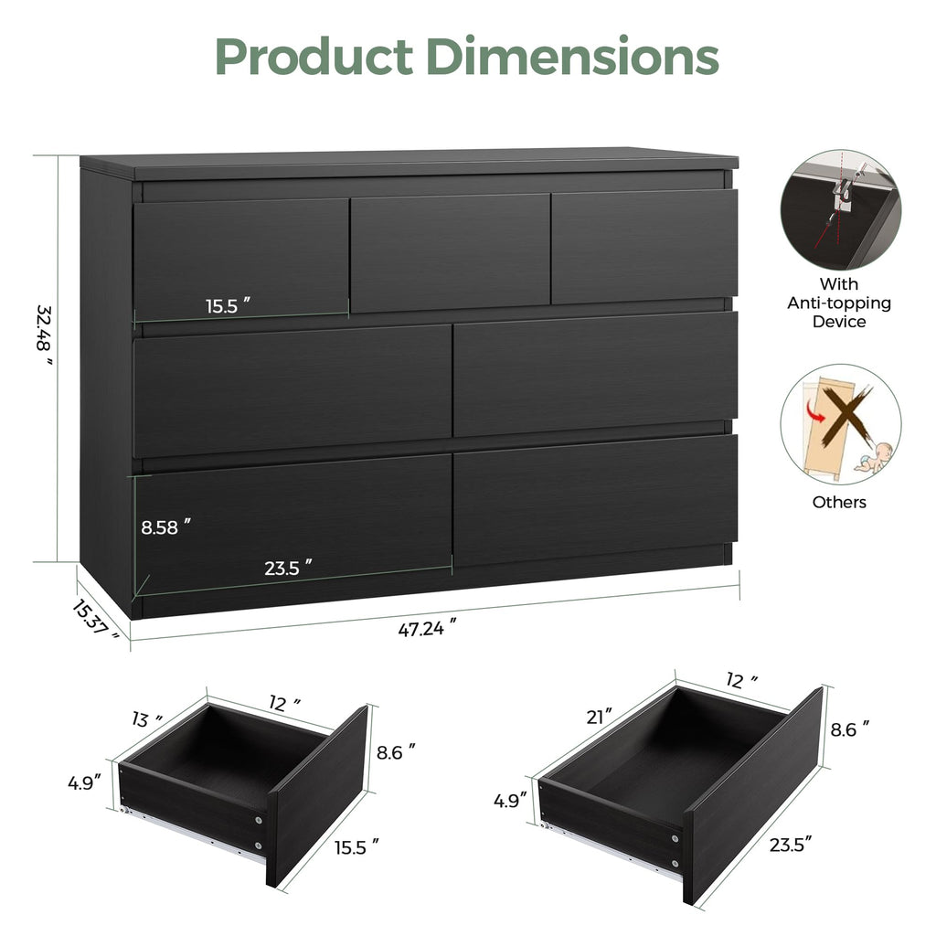 Black 7 Drawer Wood Dresser G8519