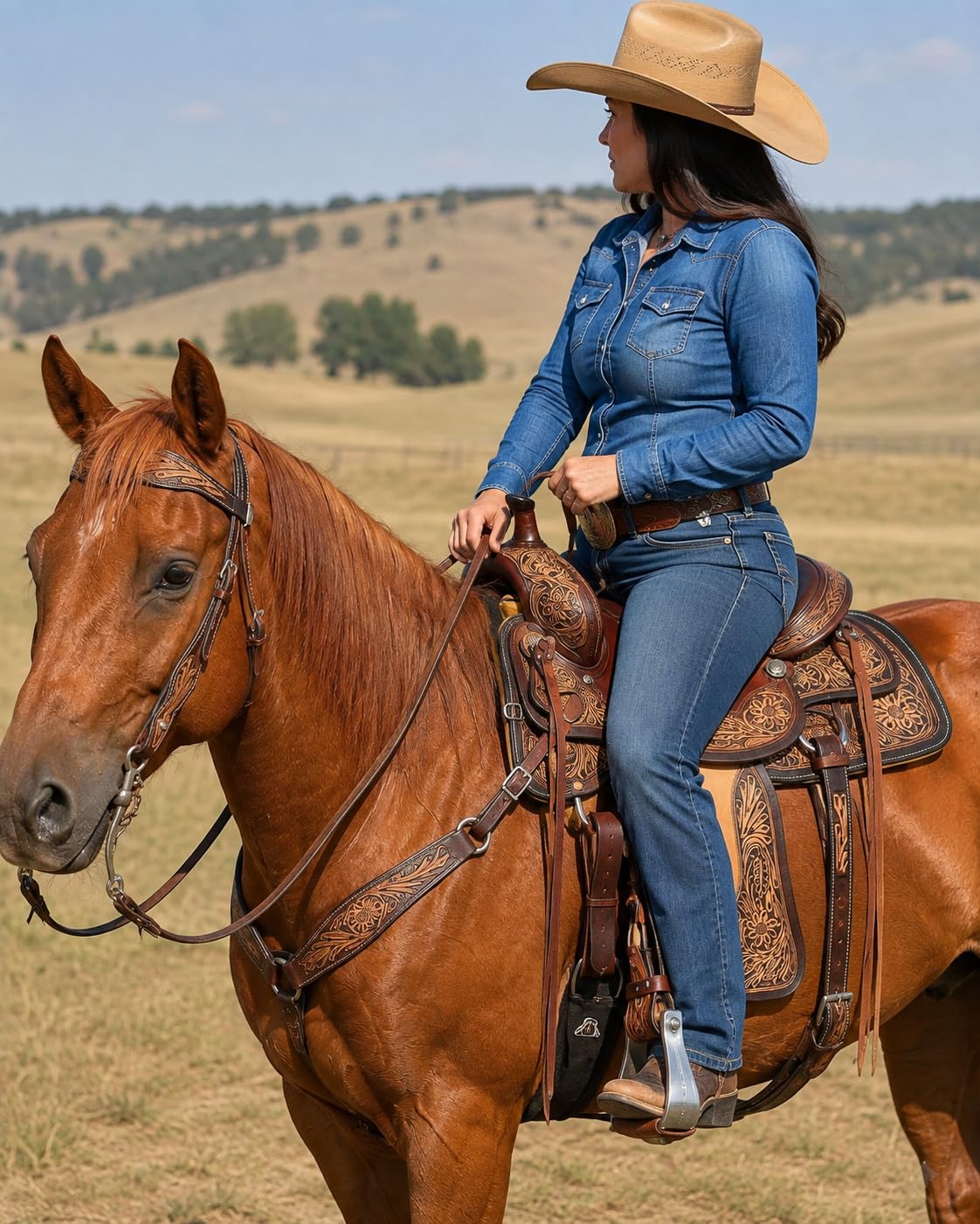 Hand Tooled Genuine Leather Western Horse Saddle with Tack Set 15-18 Inch G946139