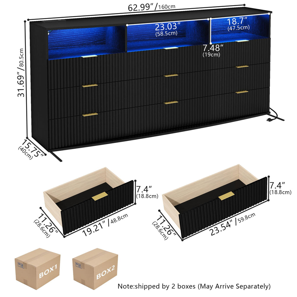 9 Drawer Dresser with 3 Open Cubbies W3871