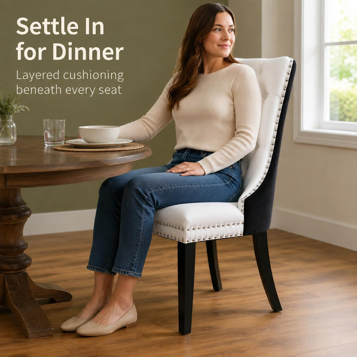 White Black PU Dining Chairs Set of 6 O4024