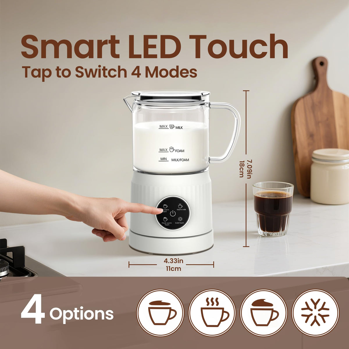 4-in-1 Electric Milk Frother and Steamer 13.52oz M689
