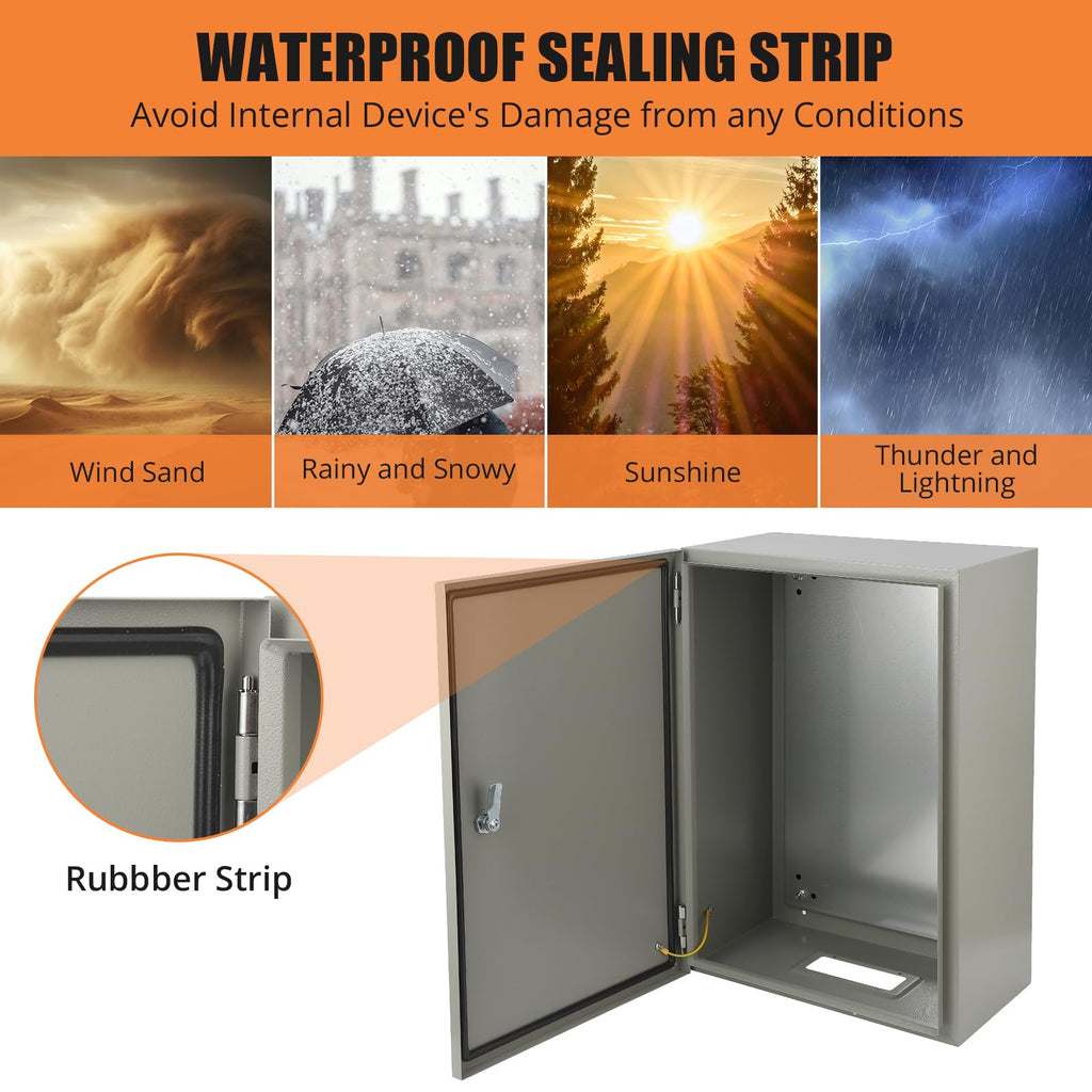24" x 16" x 10" Waterproof Stainless Steel Electrical Enclosure Box with Lock S3518