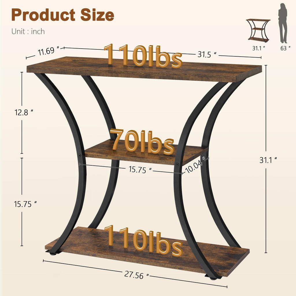 3 Tier Console Table with Open Wood Shelves X49444