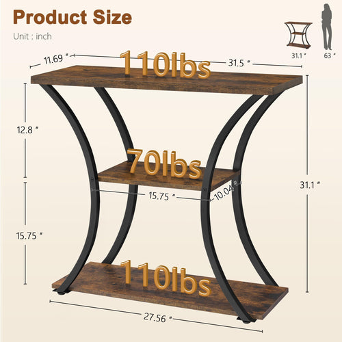 3 Tier Console Table with Open Wood Shelves X49444