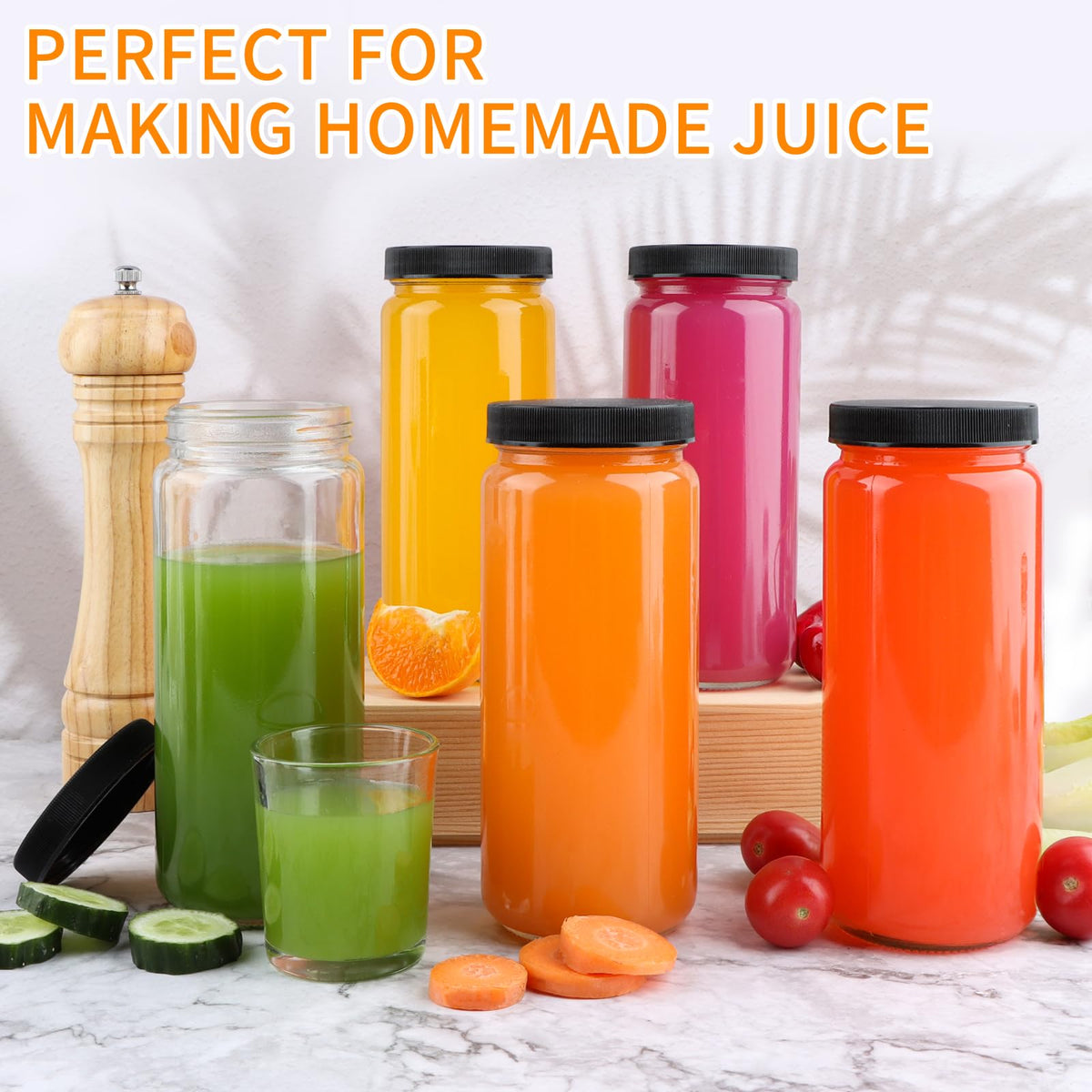 16oz Glass Juice Bottles, 12 Pack Z1516