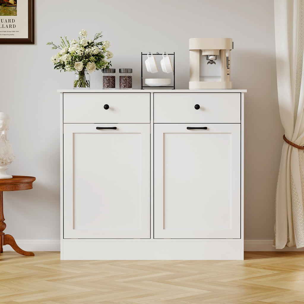 White 20-Gallon Wooden Tilt-Out Trash Can Cabinet T8924