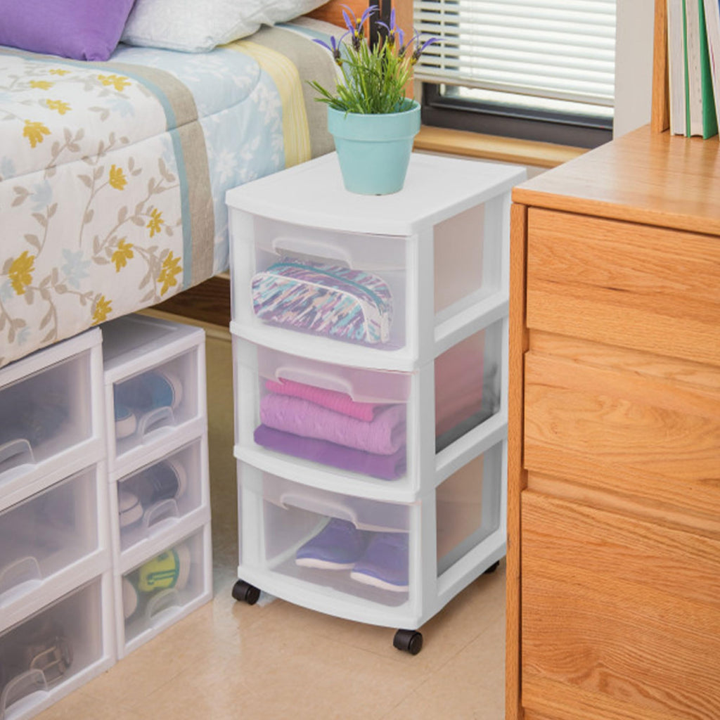 2 Pack White 3 Drawer Plastic Storage Cart E766