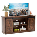 65 Inch Brown Wood TV Stand with Storage Shelves and Sliding Barn Door Z2296
