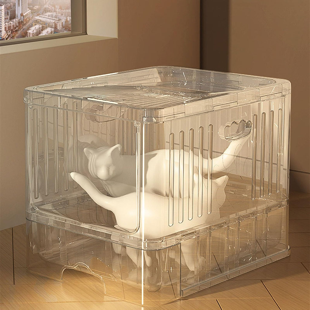 Large Top Entry Anti-Splashing Enclosed Plastic Cat Litter Box with Lid and Litter Scoop W164417