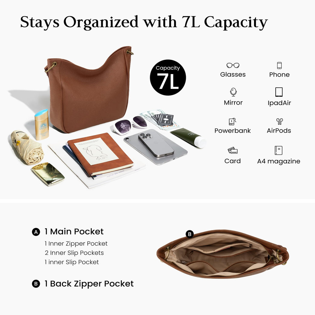 Genuine Leather Hobo Crossbody Bags with 2 Detachable Straps X5658