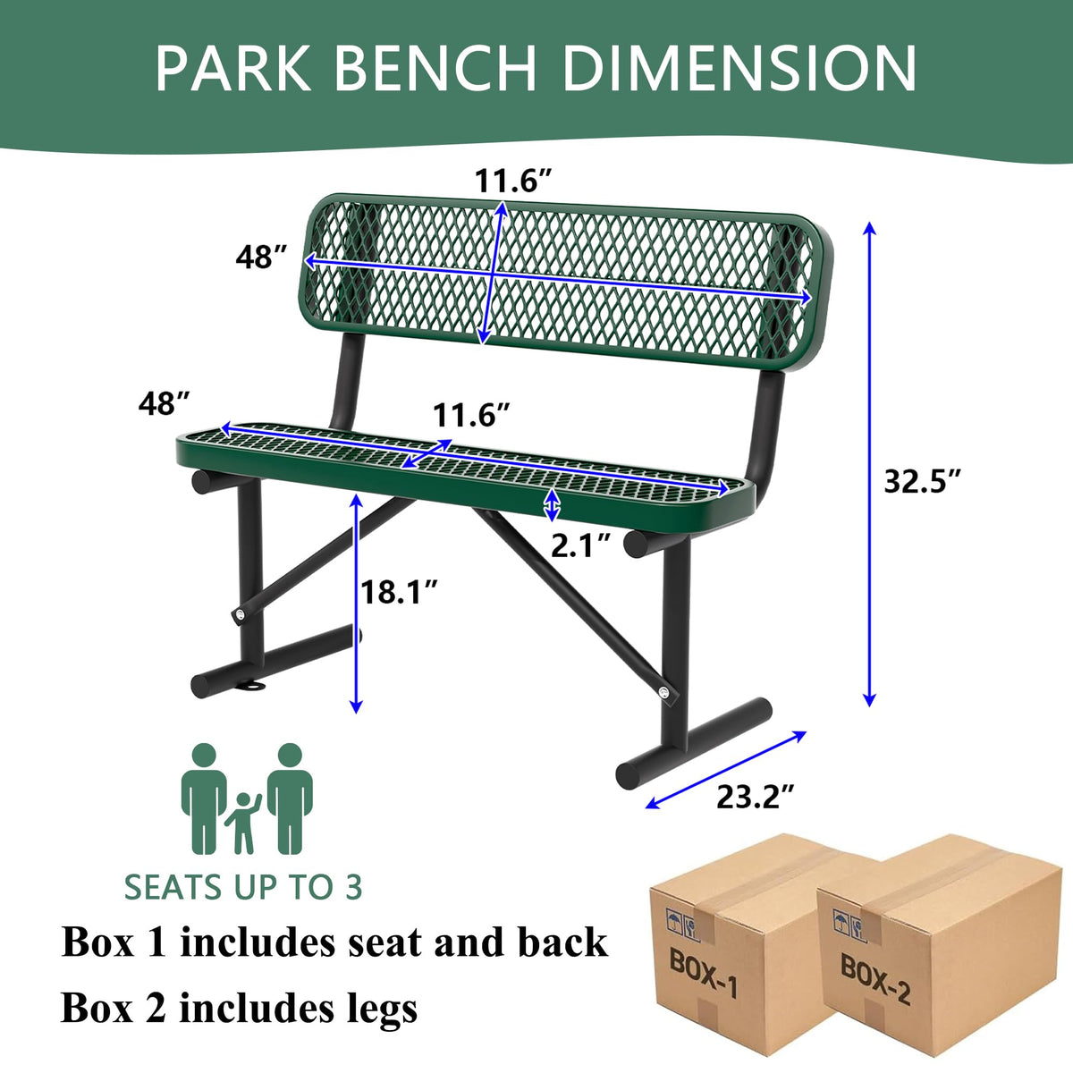 4FT Heavy Duty Metal Outdoor Bench with Backrest T9824