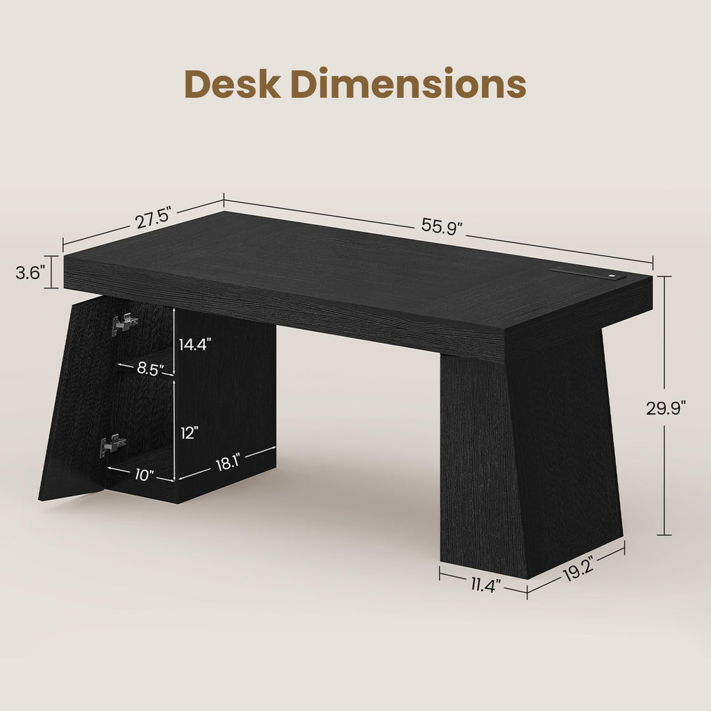 55.9" Black Wood Executive Desk with Storage N667312