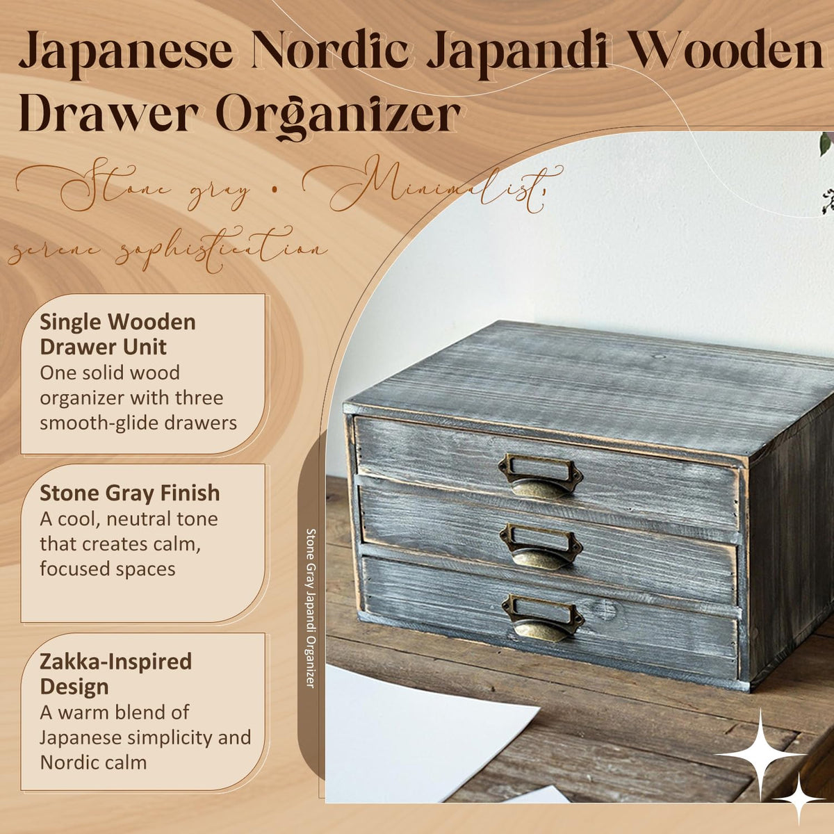 Solid Wood Grey 3 Drawer Desktop Organizer C992
