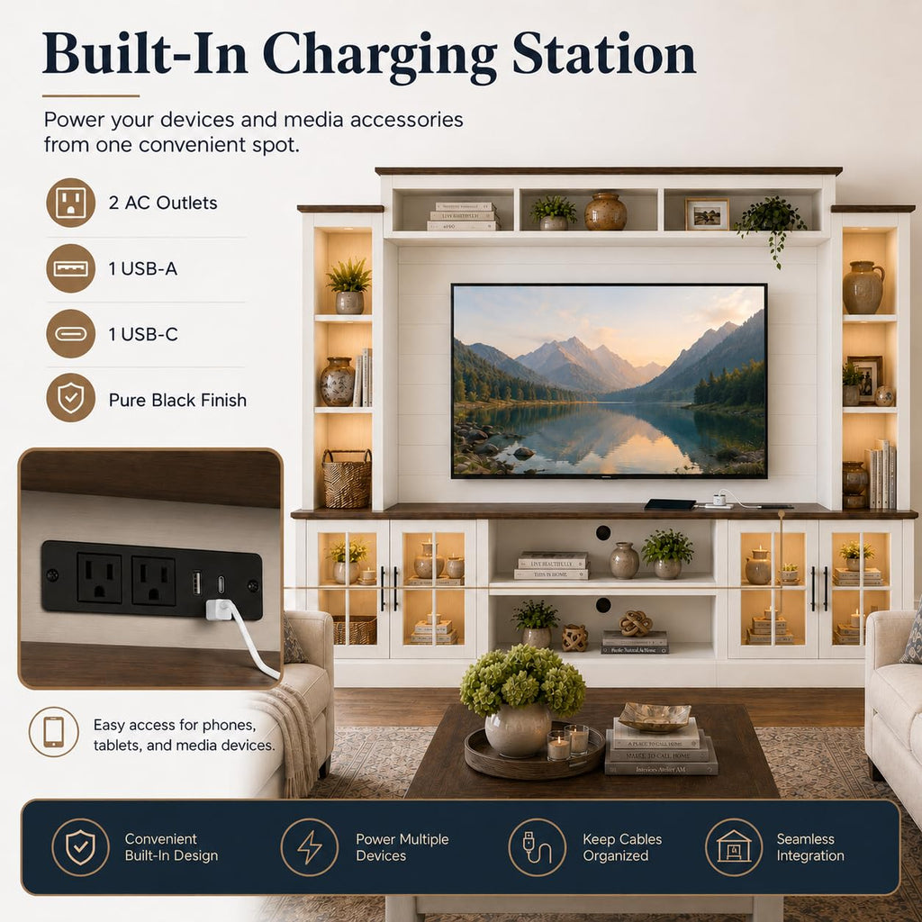 White TV Stand with Bookshelf Cabinet and Barn Doors I101893