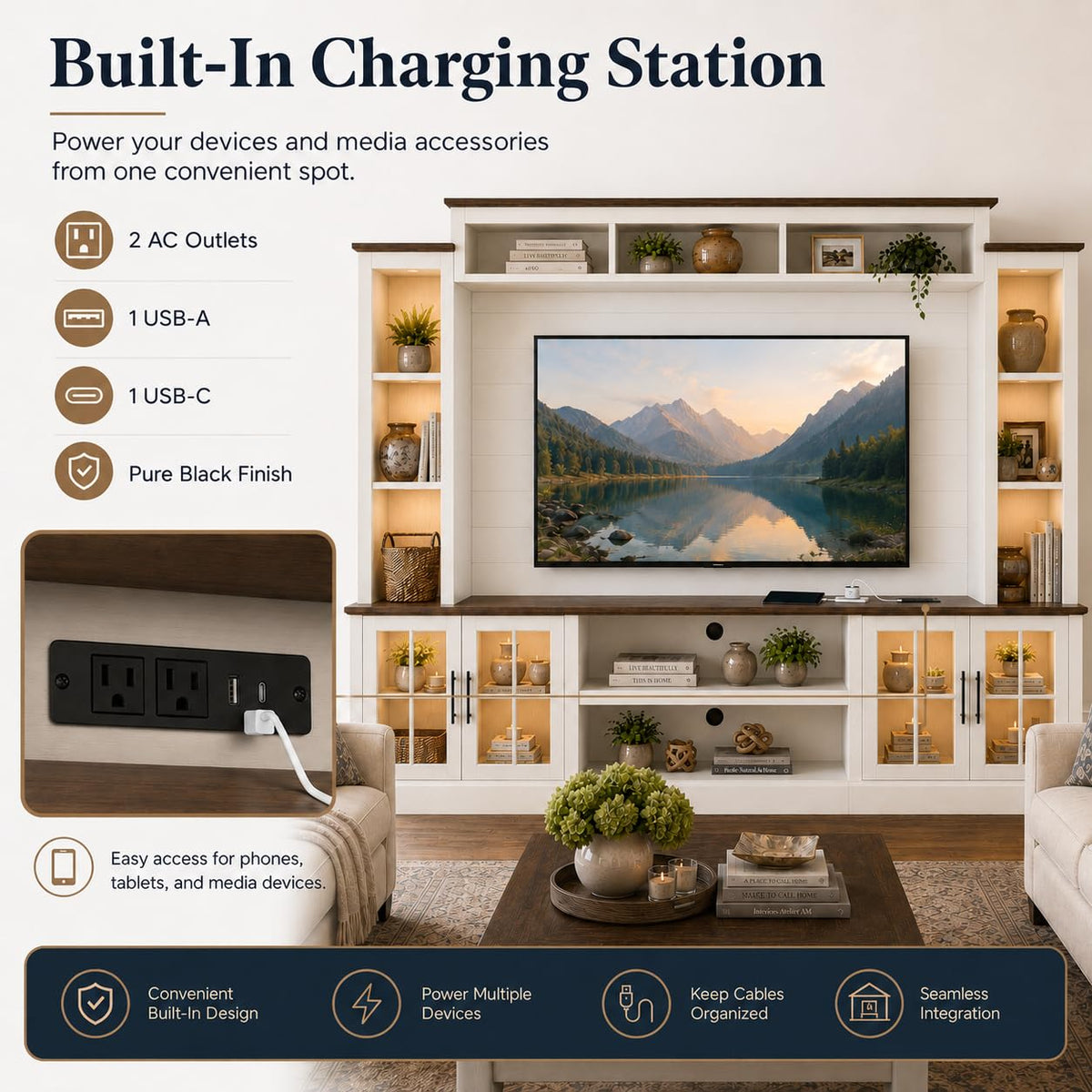White TV Stand with Bookshelf Cabinet and Barn Doors I101893