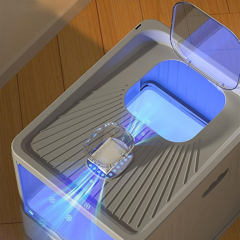 Large Top Entry Anti-Splashing Enclosed Plastic Cat Litter Box with Lid and Litter Scoop W164417