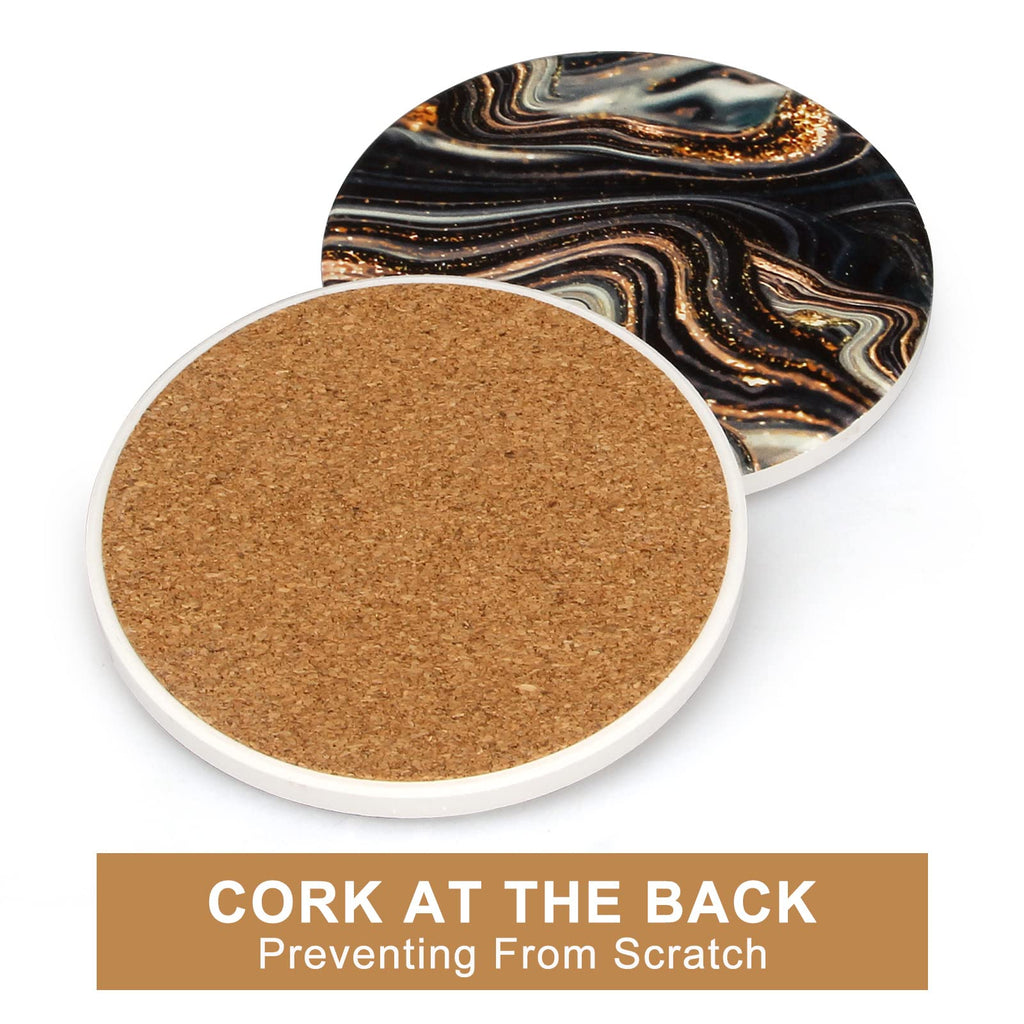 Black and Gold Marble Coasters with Holder O3034