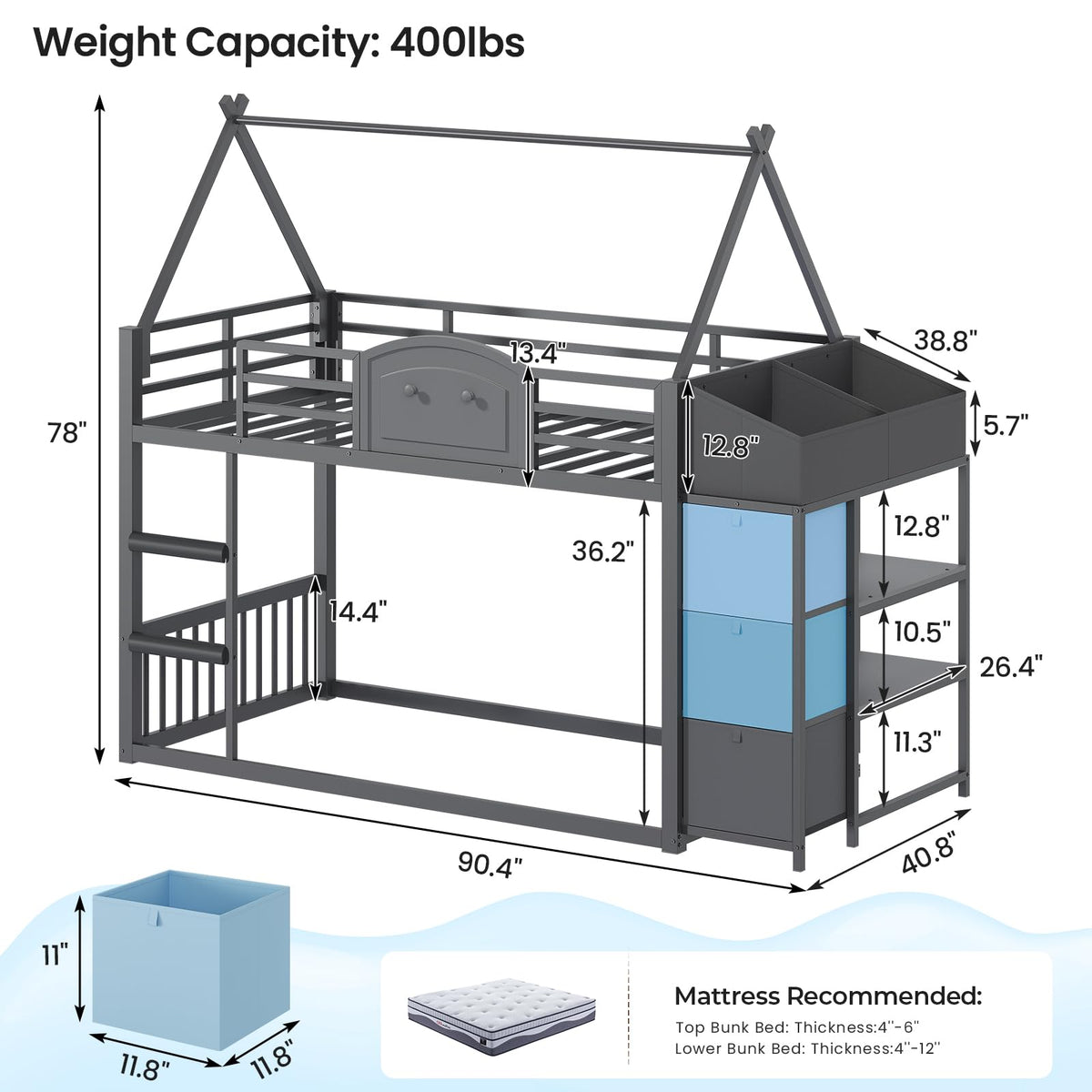 Twin Over Twin Bunk Bed with 3 Storage Drawers and Stairs D4813