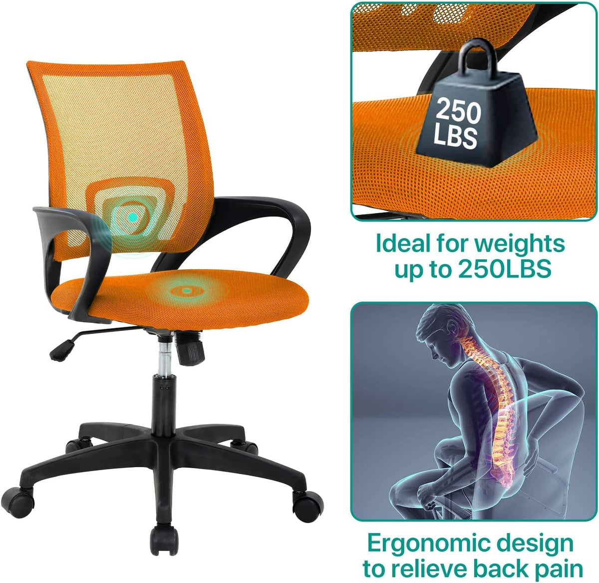 Ergonomic Orange Mesh Office Chair with Lumbar Support E914