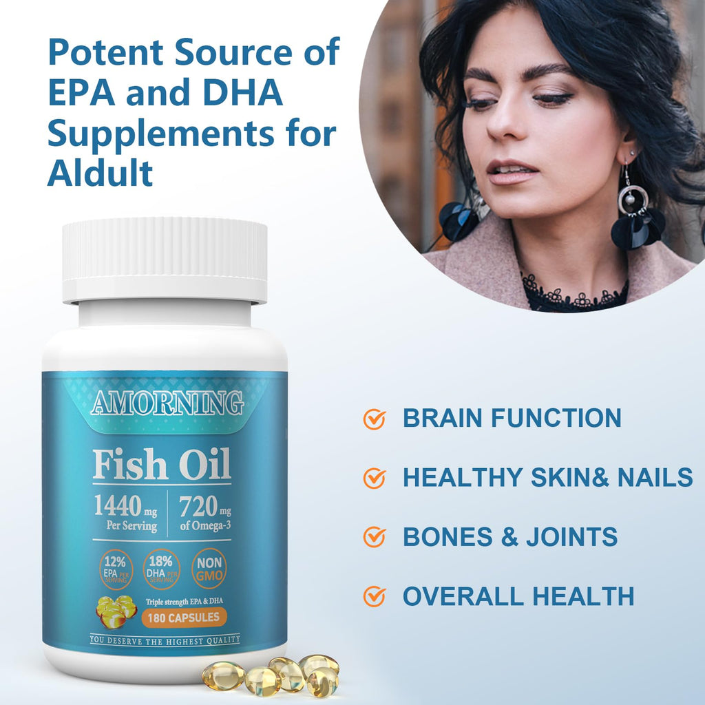 Fish Oil Omega-3 Supplements 1440mg 180Count Softgels Y206247