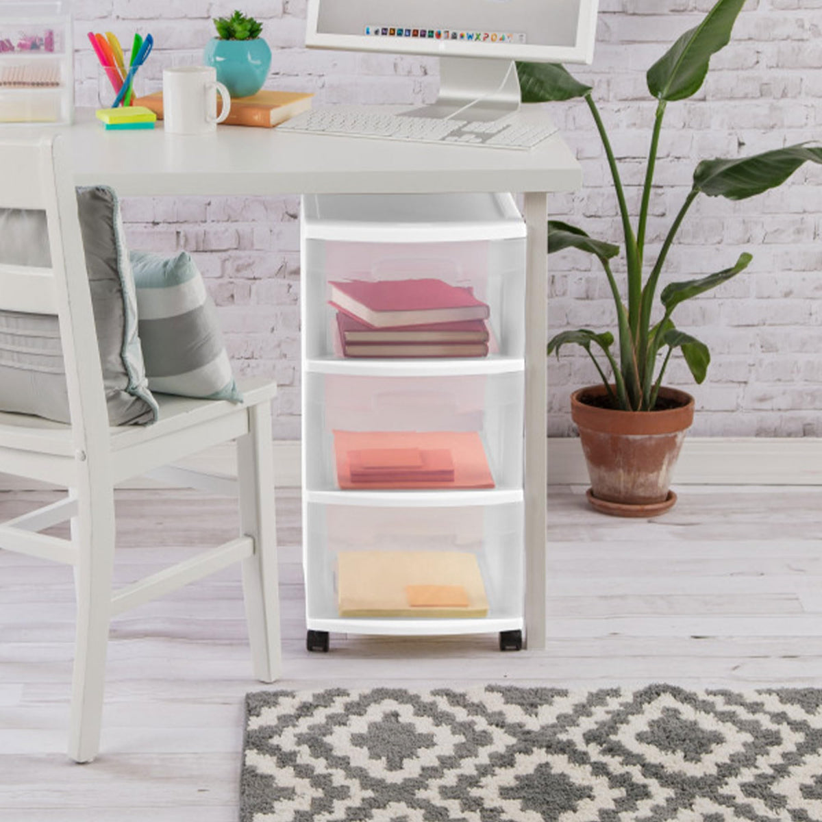 2 Pack White 3 Drawer Plastic Storage Cart E766
