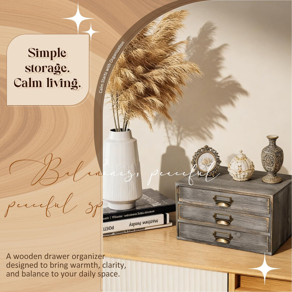 Solid Wood Grey 3 Drawer Desktop Organizer C992