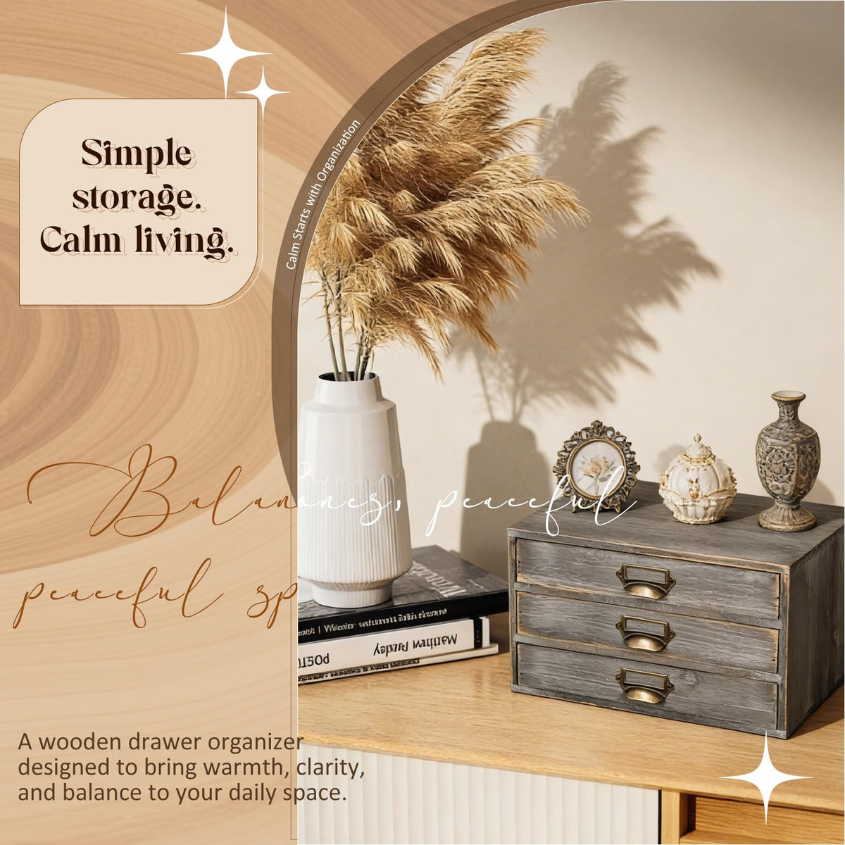 Solid Wood Grey 3 Drawer Desktop Organizer C992