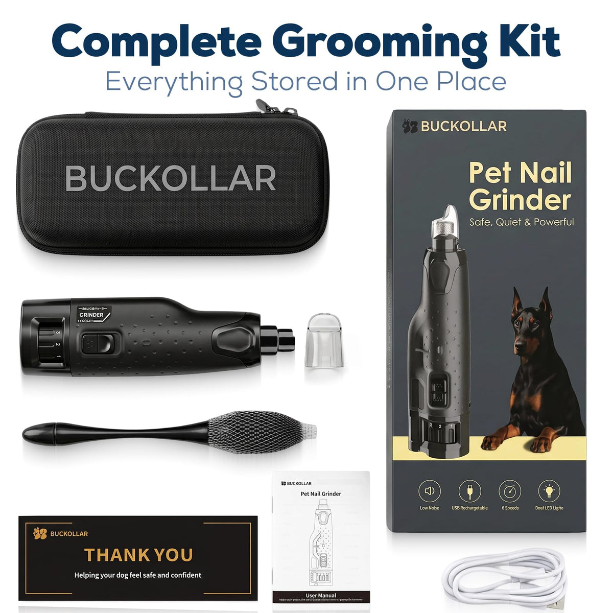 Dog Nail Grinder Quiet 6-Speed with LED Light X5340