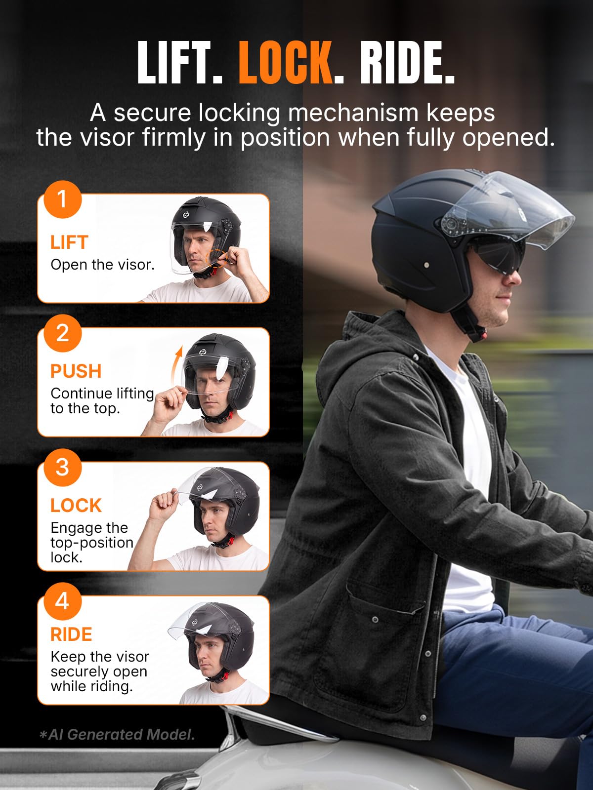 3/4 Motorcycle Helmet DOT Approved Open Face U192107