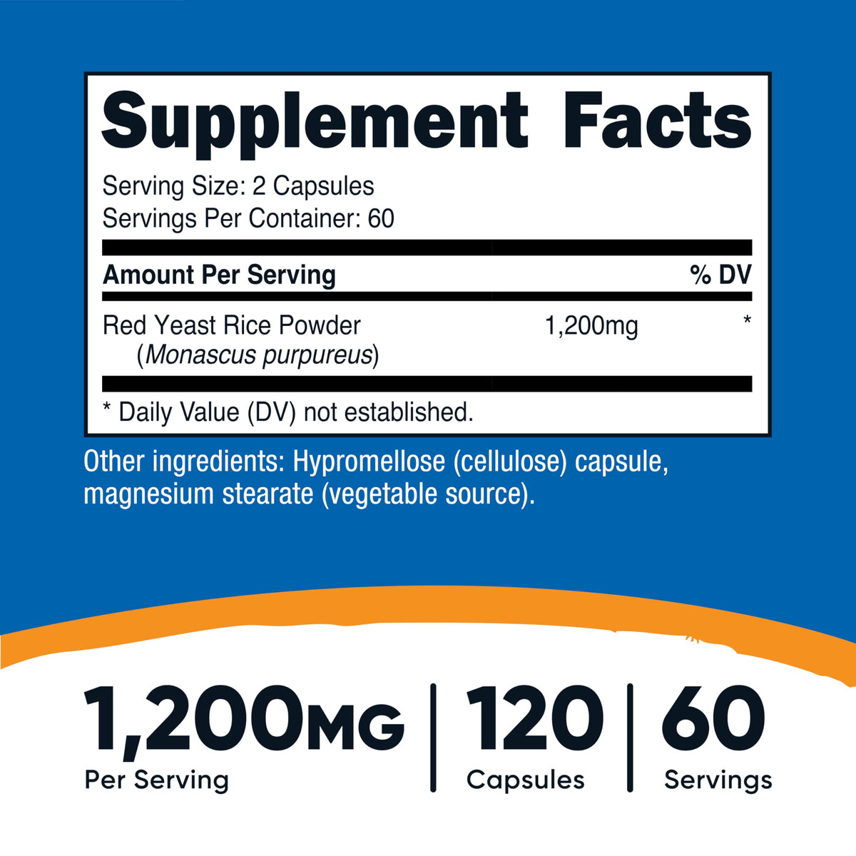 Red Yeast Rice 1200mg 120 Capsules Gluten Free P18870
