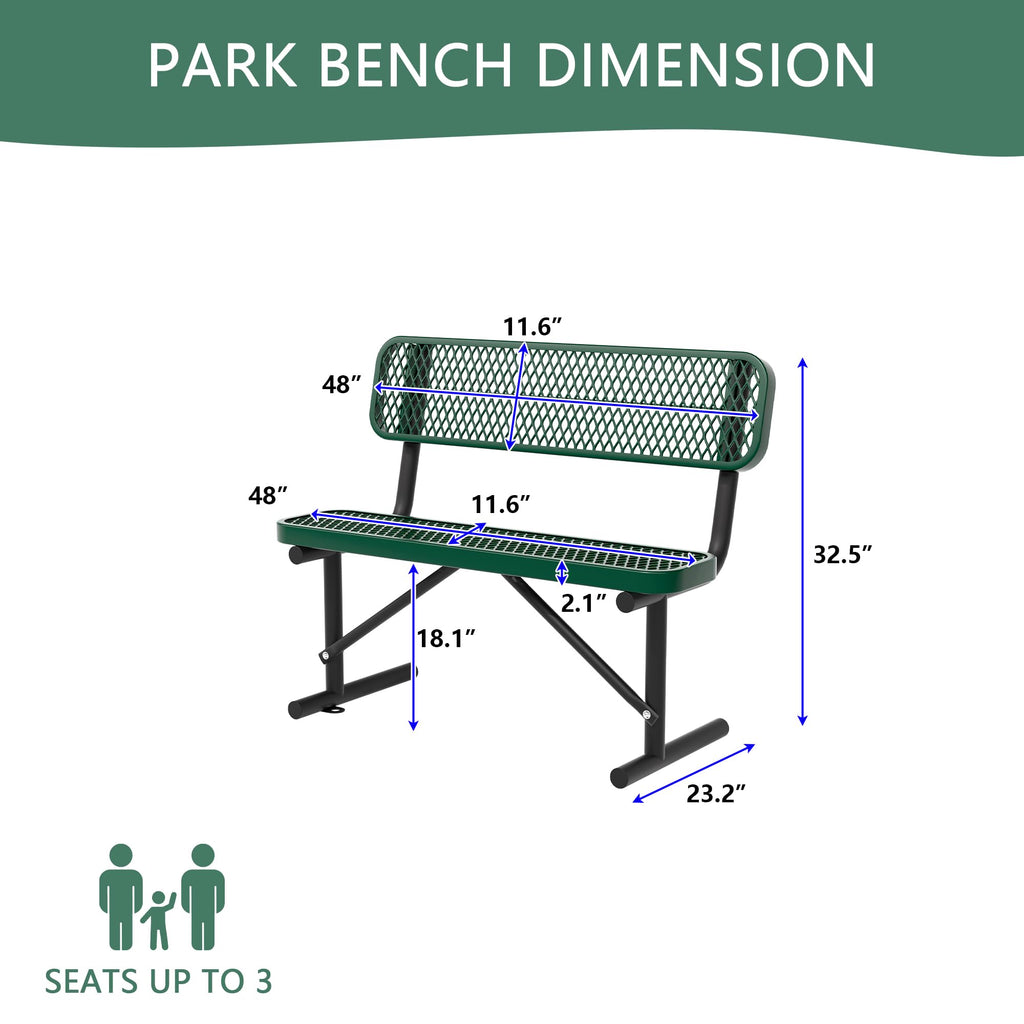 4FT Heavy Duty Metal Outdoor Bench with Backrest T9824