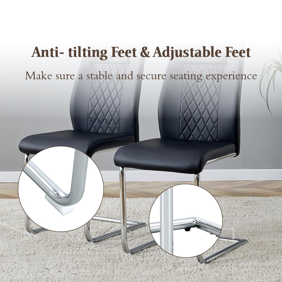 Black Faux Leather Dining Chairs Set 6 R402