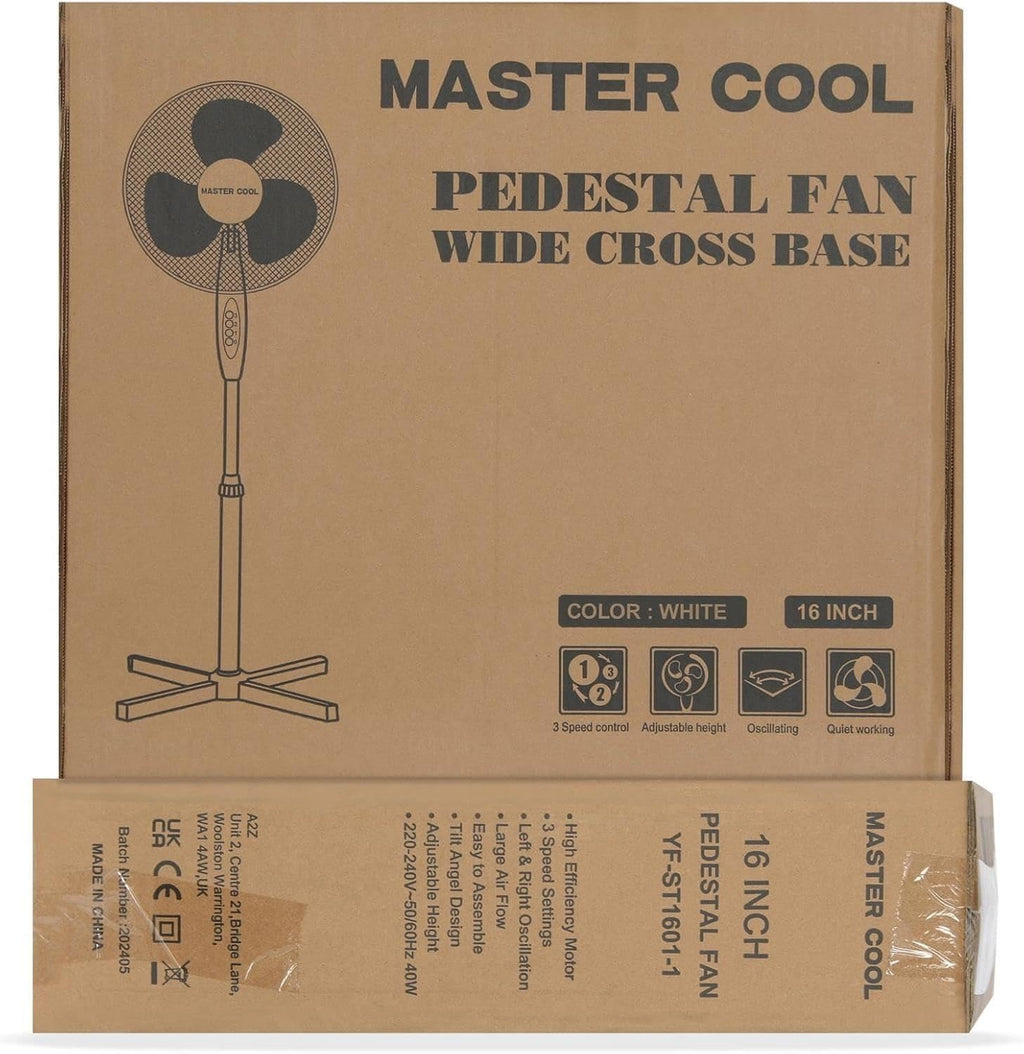 16 Inch 3-Speed Oscillating Pedestal Fan White W421
