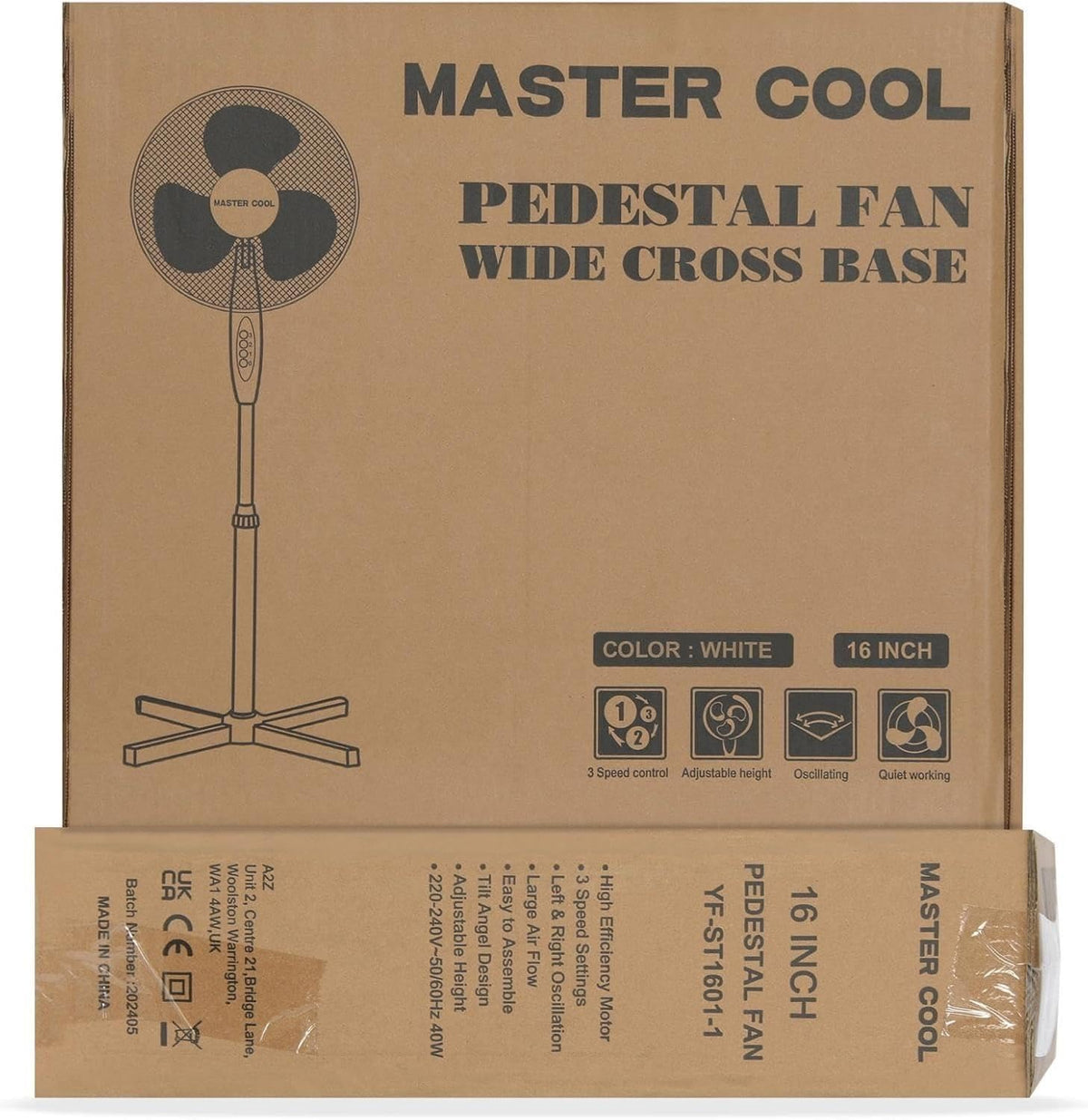 16 Inch 3-Speed Oscillating Pedestal Fan White W421