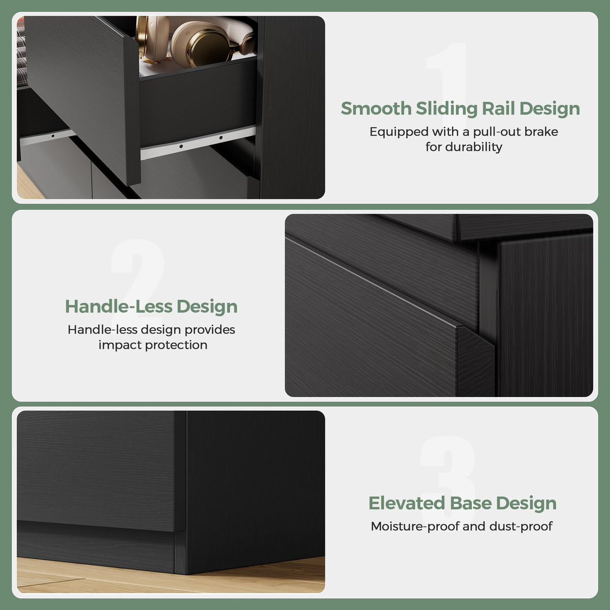 Black 7 Drawer Wood Dresser G8519