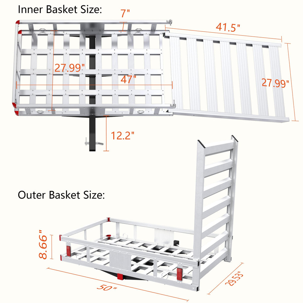 Aluminum Hitch Cargo Carrier with Ramp, 50" x 29.5" x 8.7", 500lbs Capacity K247250