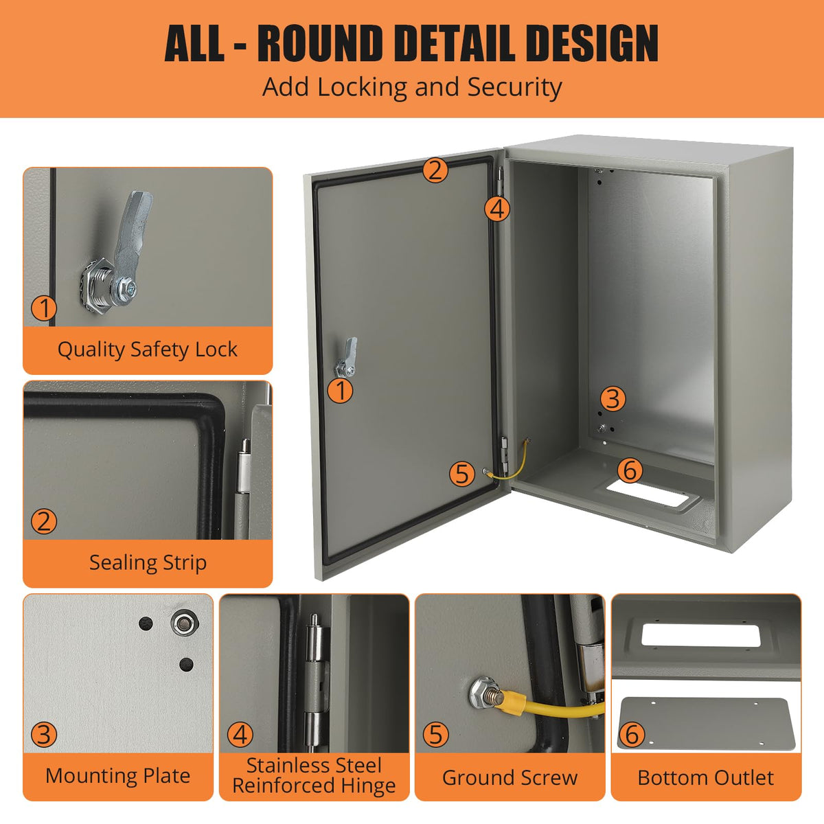 24" x 16" x 10" Waterproof Stainless Steel Electrical Enclosure Box with Lock S3518