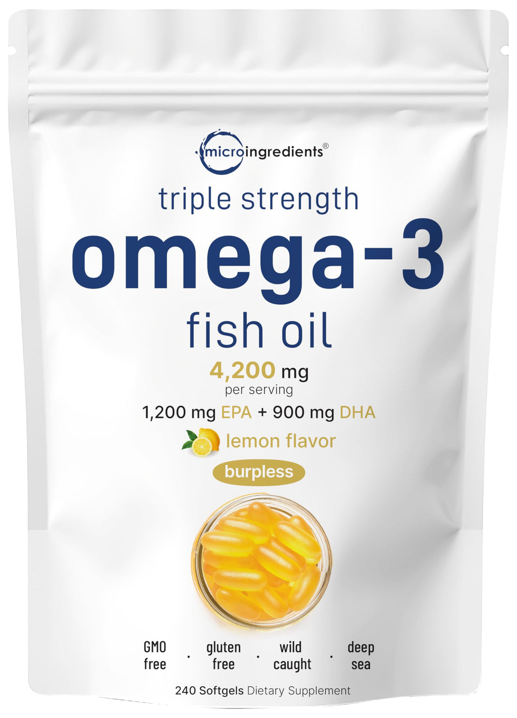 Omega 3 Fish Oil 4200mg & Cod Liver Oil 2000mg 360 Softgels Lemon Flavored S9640