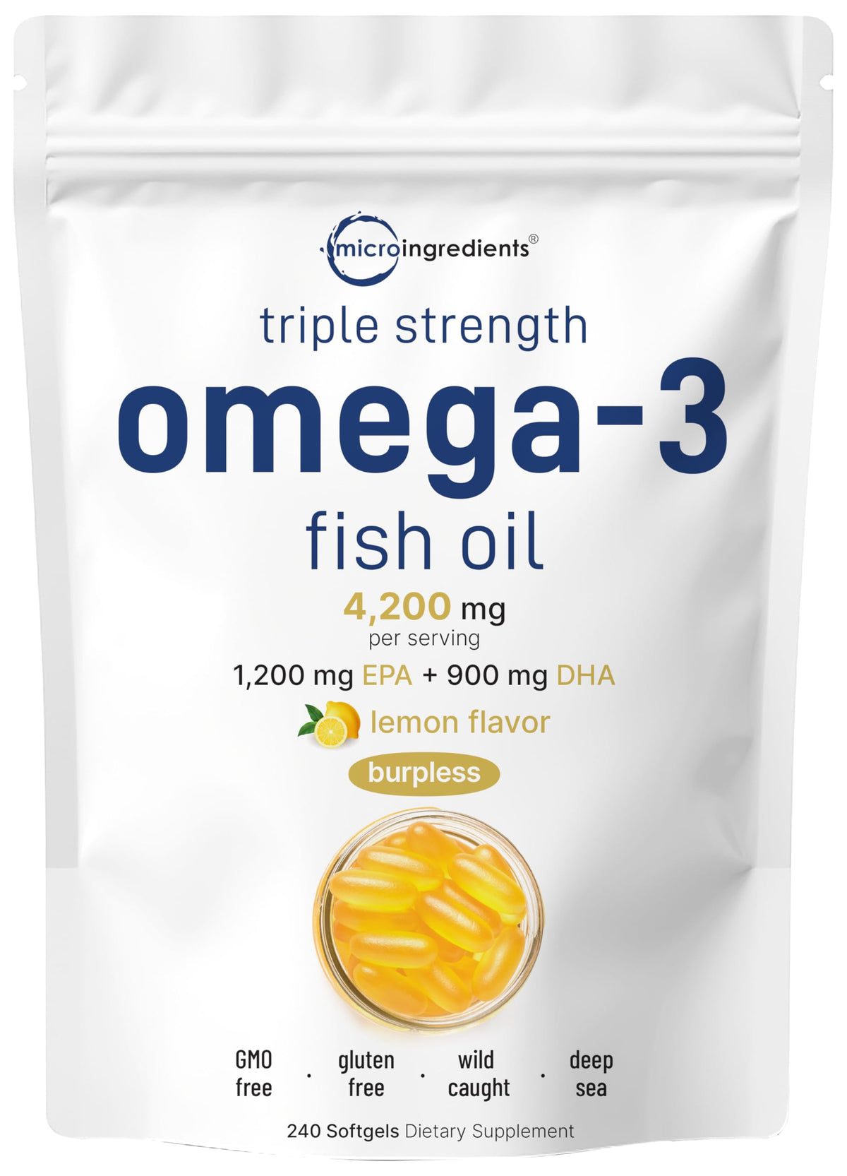 Omega 3 Fish Oil 4200mg & Cod Liver Oil 2000mg 360 Softgels Lemon Flavored S9640