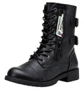 Women's Lace Up Mid Calf Combat Boots with Pocket N932