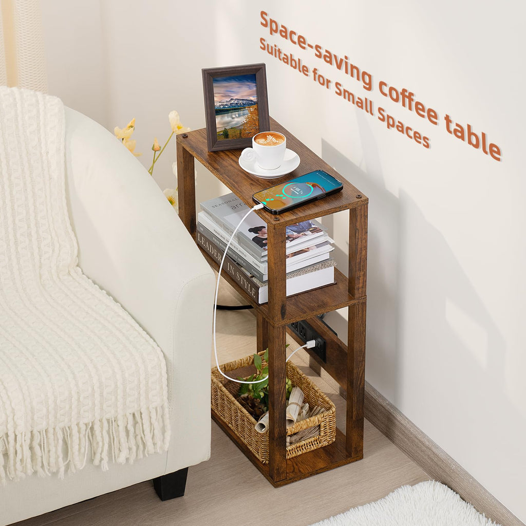 3-Tier Narrow Bedside Table with Charging Station M840