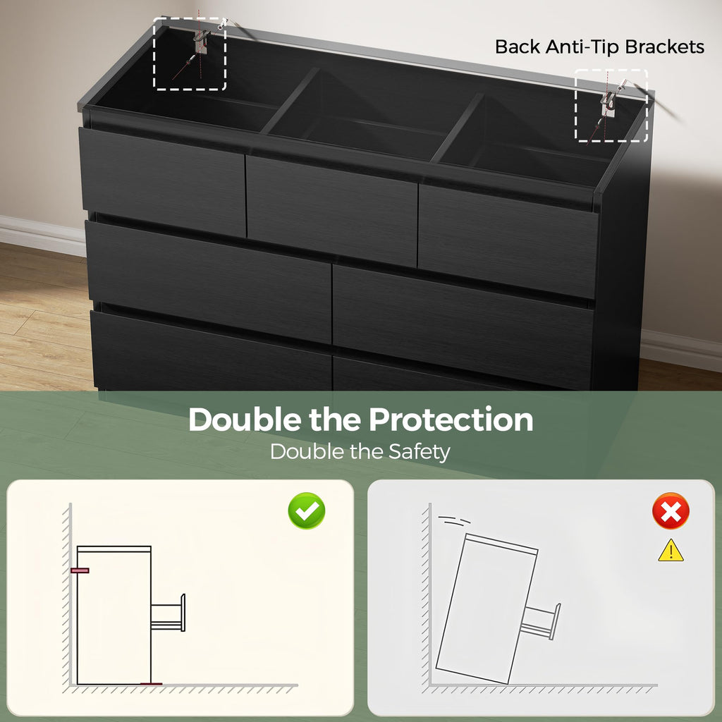 Black 7 Drawer Wood Dresser G8519