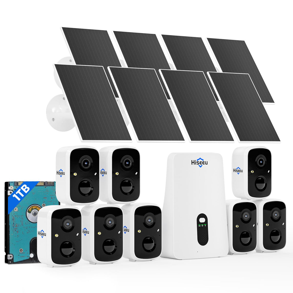 Solar Security Cameras Wireless Outdoor System, 8 Cam-Kit, 4MP Color Night Vision, 1TB HDD Q141521