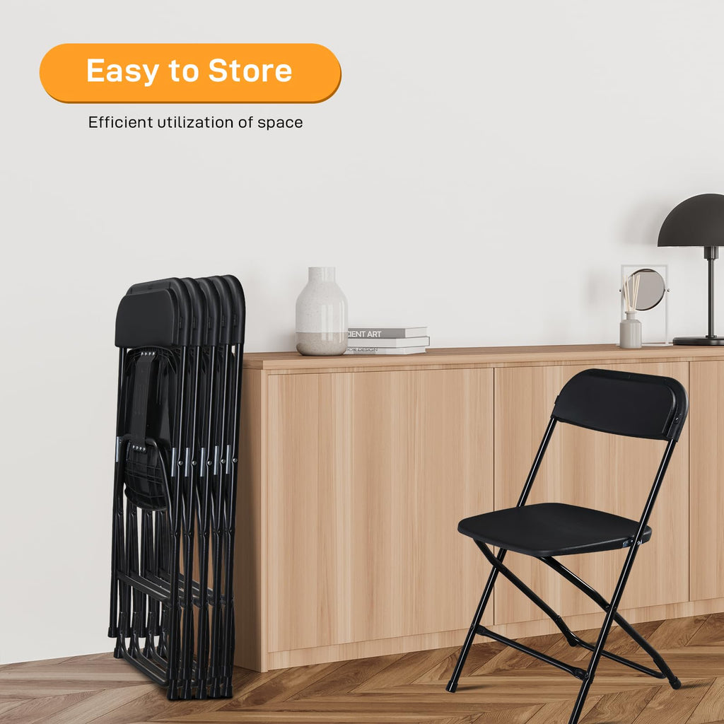 10 Pack Black Stackable Plastic Folding Chairs with Metal Legs H679605