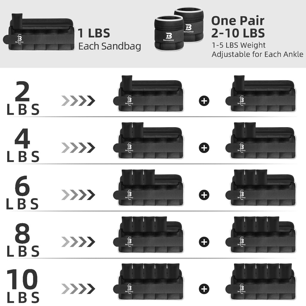 Adjustable Ankle Weights Set 1 Pair 2-10 lbs Q8427