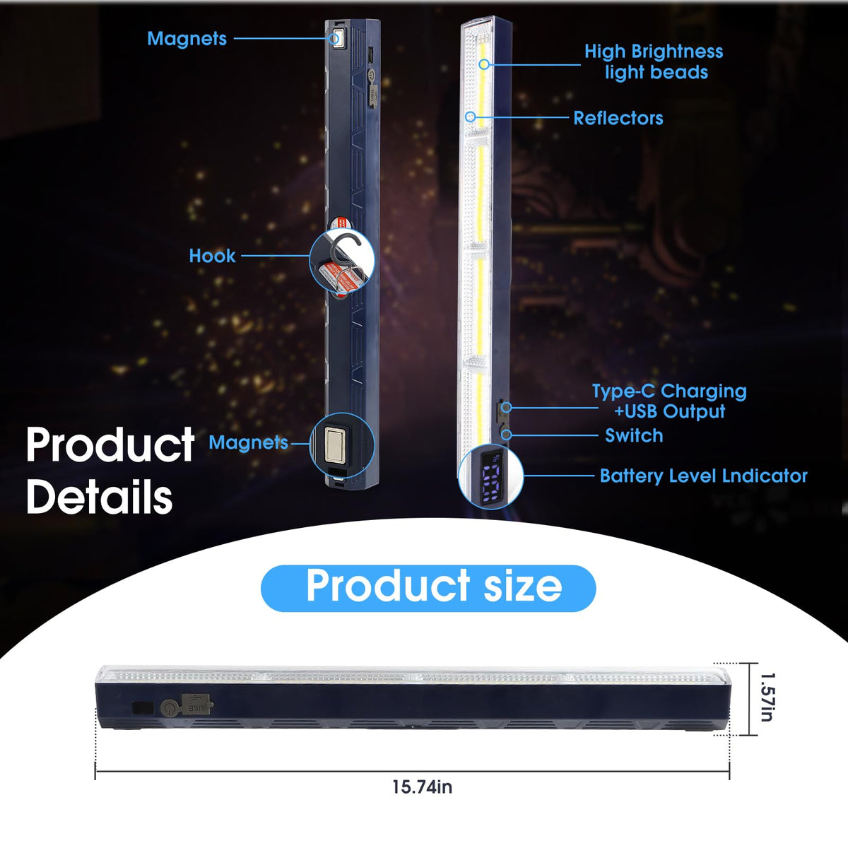 15.75-inches Magnetic Light Bar 7500mAh 8000 Lumens D945